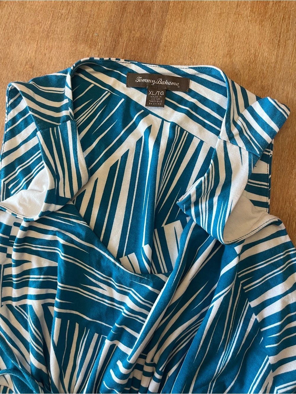 Tommy Bahama Teal & White Sleeveless Tie-Waist Geometric Dress - Picture 7 of 10